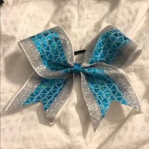 Blue, white & silver cheerleading bow